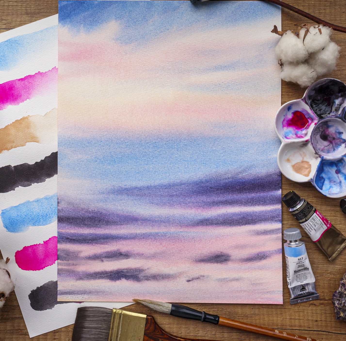 Glowing Sunset Sky watercolor painting