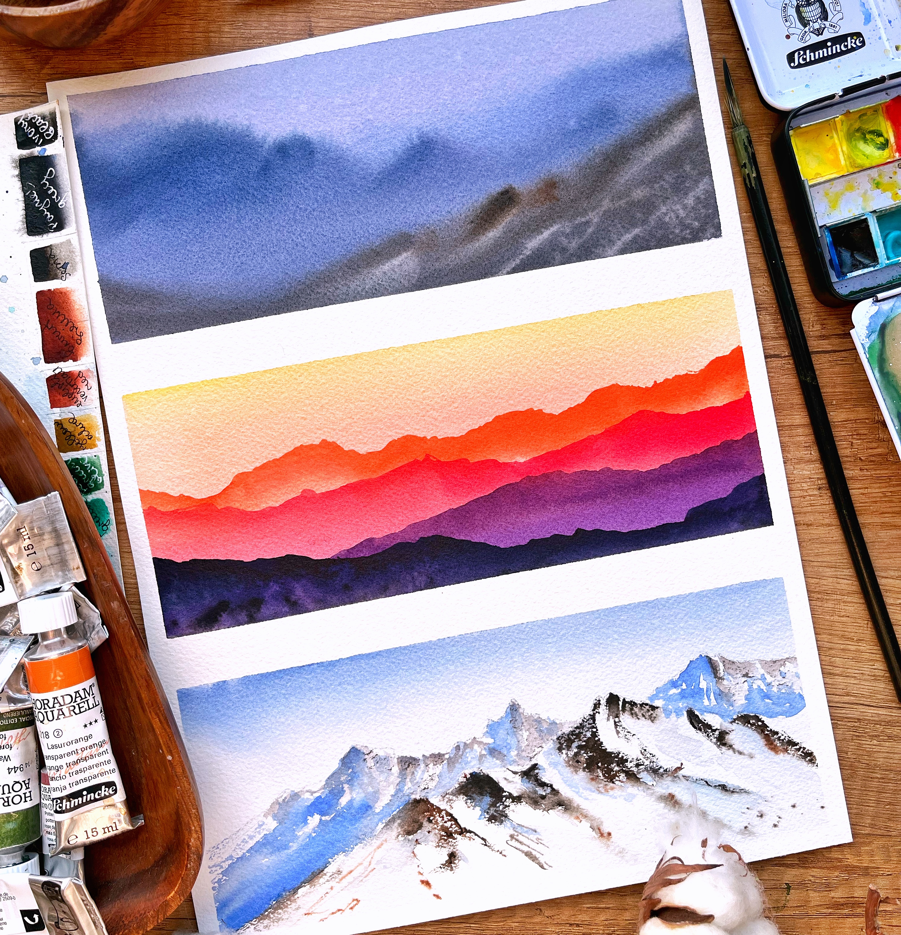 Three ways to paint watercolour mountains