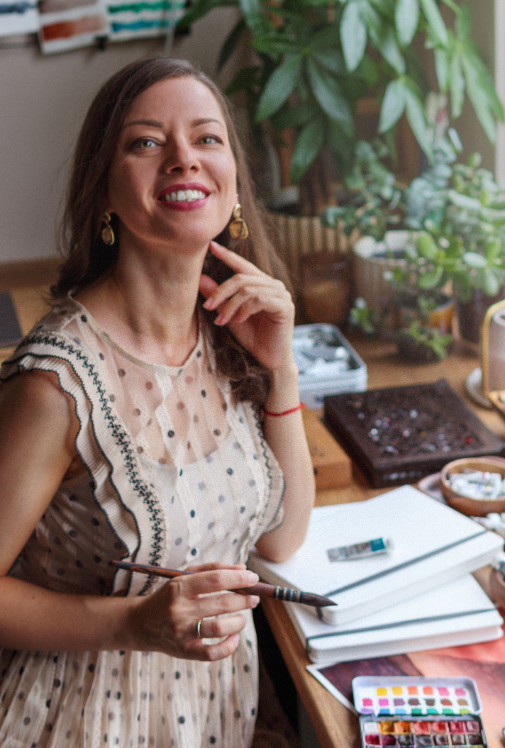 Artist Elina Zhelyazkova in her studio