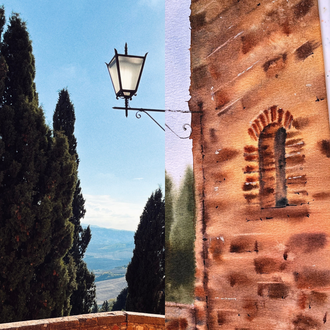 Watercolor Tuscany Urban Landscape