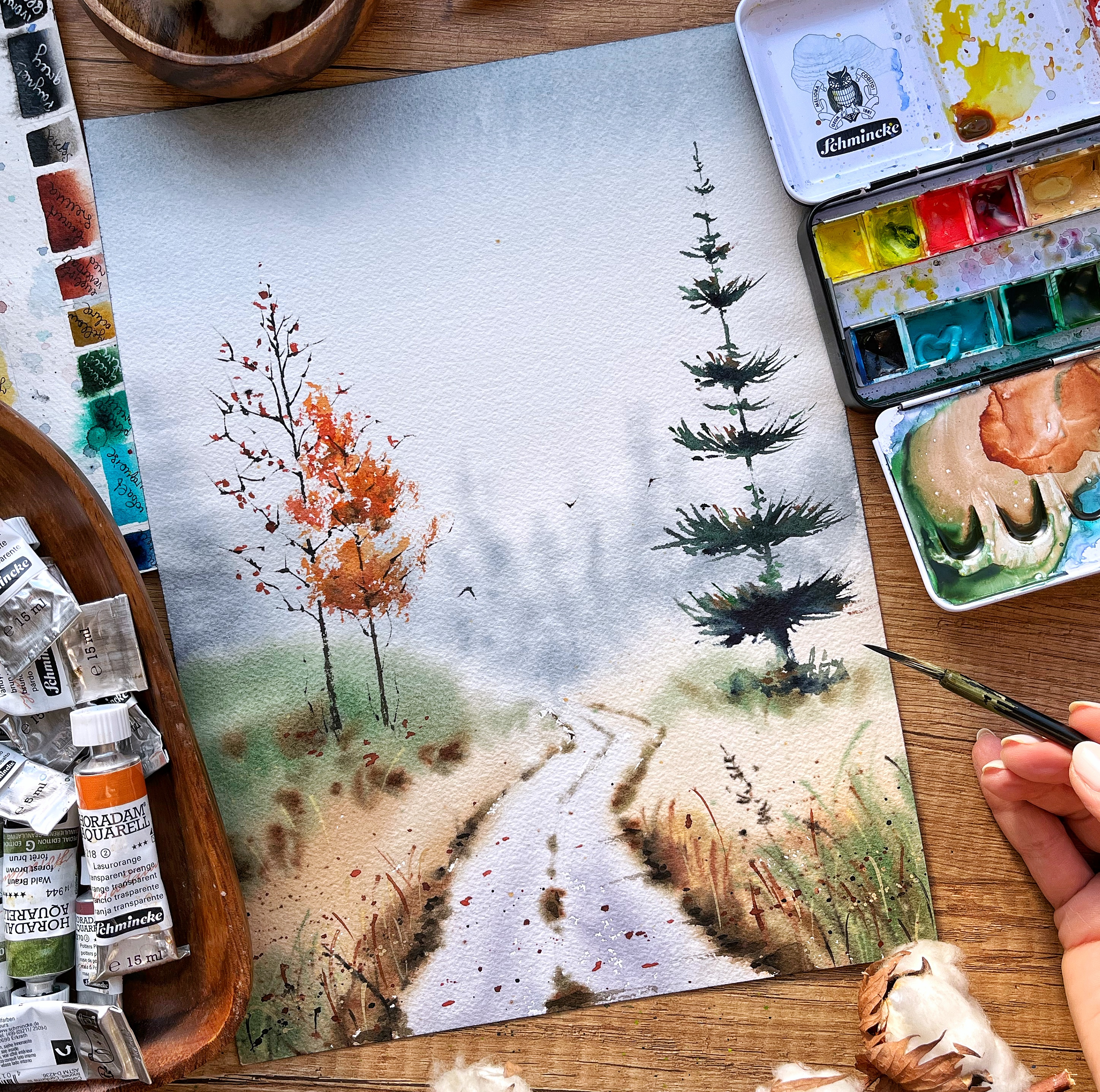 A misty watercolor landscape