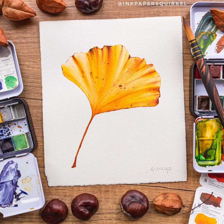Ginkgo leaf in watercolor
