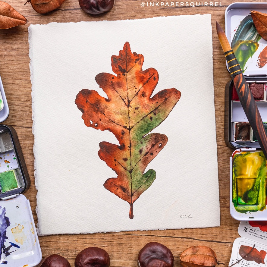 Oak leaf in watercolor
