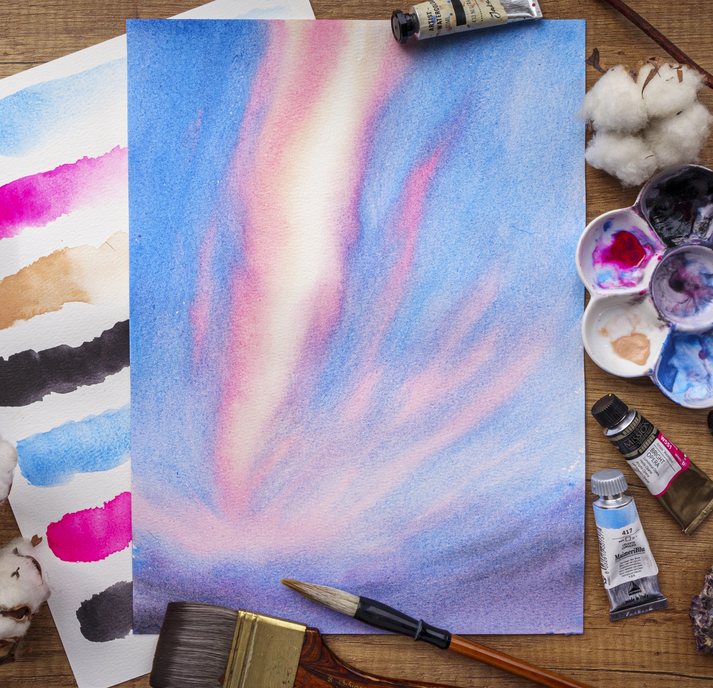 Evening sky with colorful clouds watercolor painting