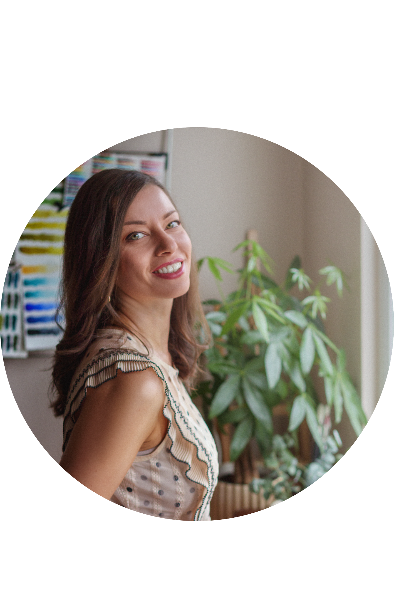 Elina, watercolor artist and educator in her studio